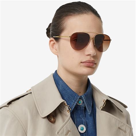 gold check arm pilot sunglasses burberry|Vintage Check Detail Pilot Sunglasses in Light brown.